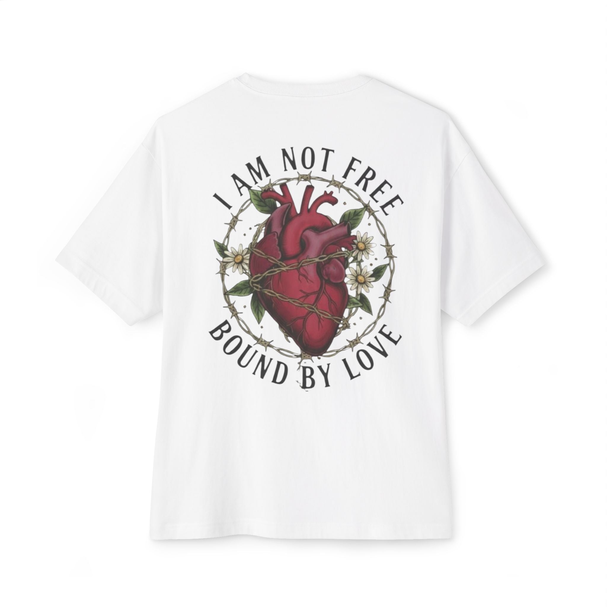 Oversized boxy graphic t-shirt anatomical heart I Am Not Free Bound by Love RollaRoyal