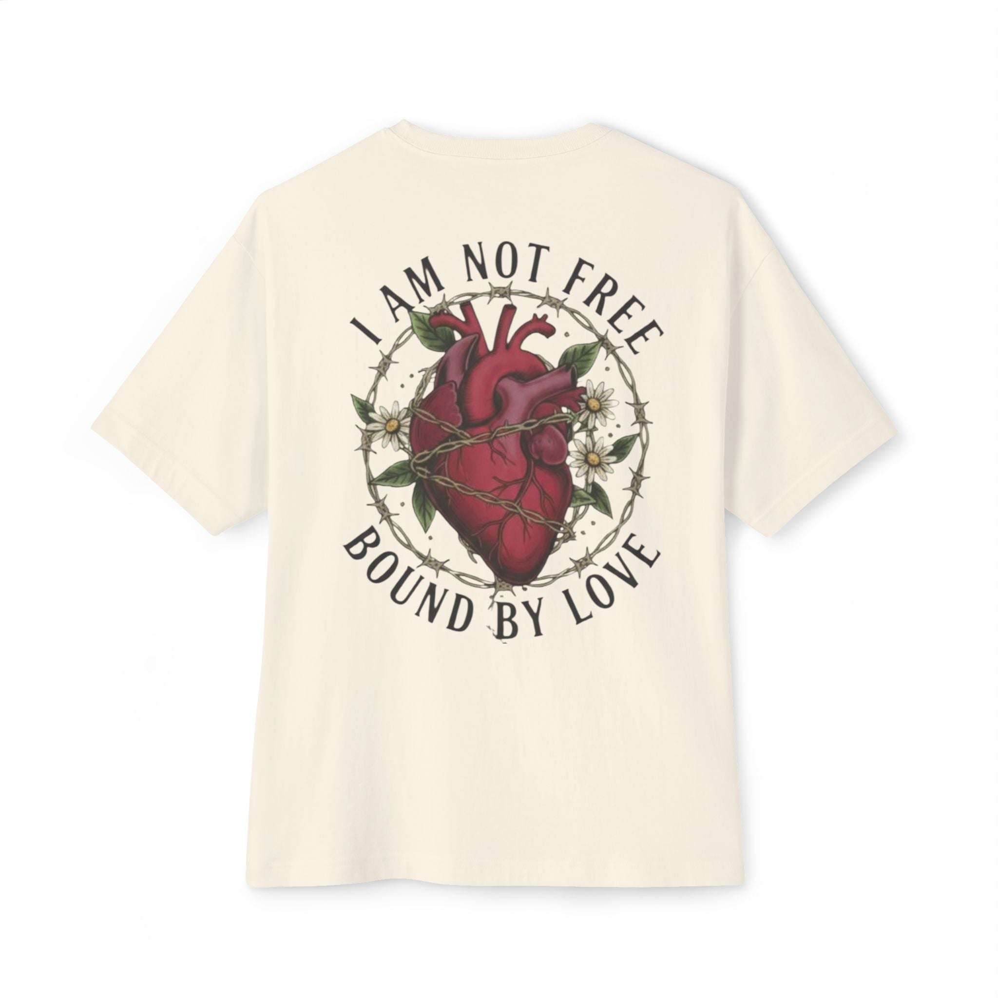 Oversized boxy graphic t-shirt anatomical heart I Am Not Free Bound by Love RollaRoyal