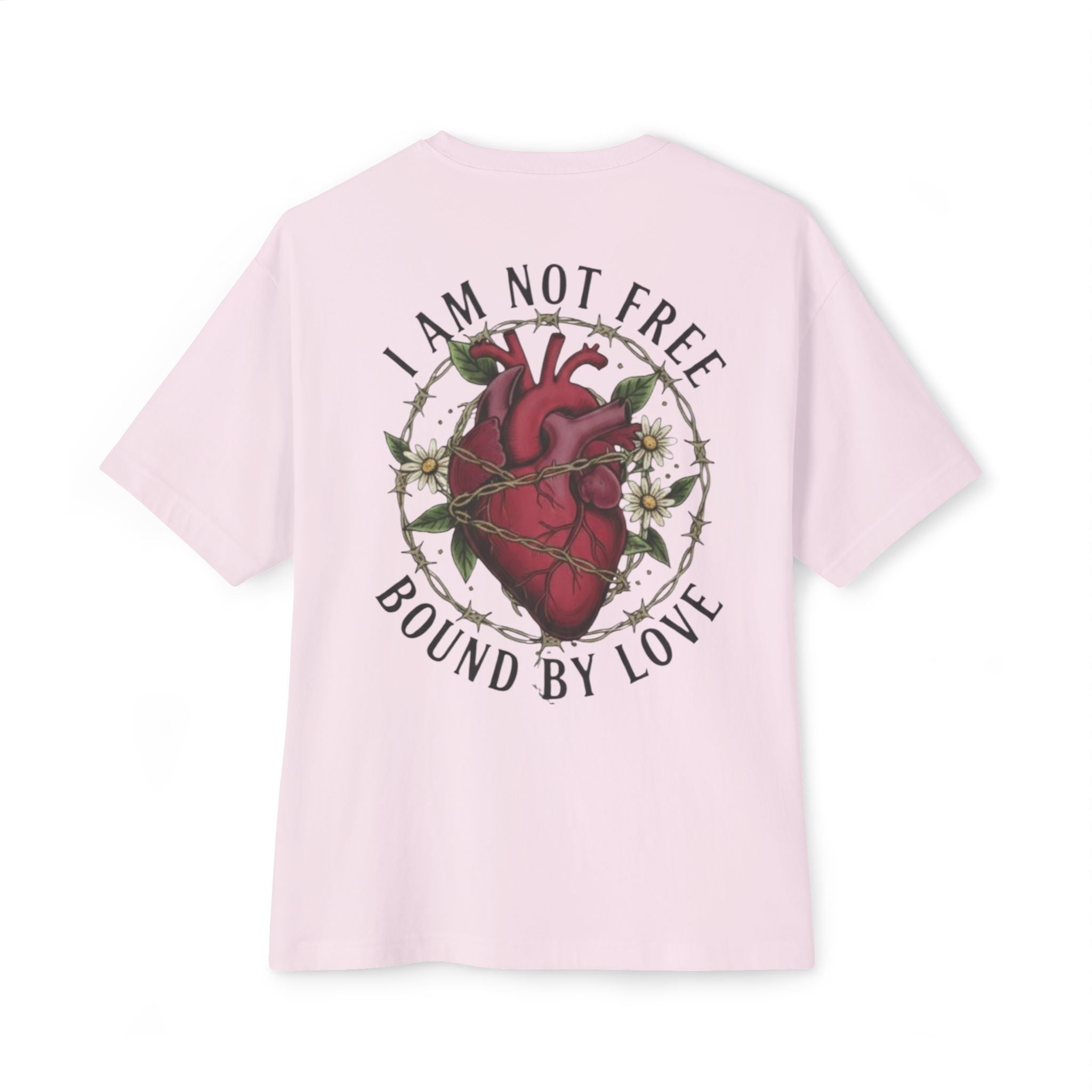 Oversized boxy graphic t-shirt anatomical heart I Am Not Free Bound by Love RollaRoyal